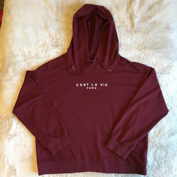 SHEIN Tops - Shein C’est La Vie Burgundy Sweatshirt